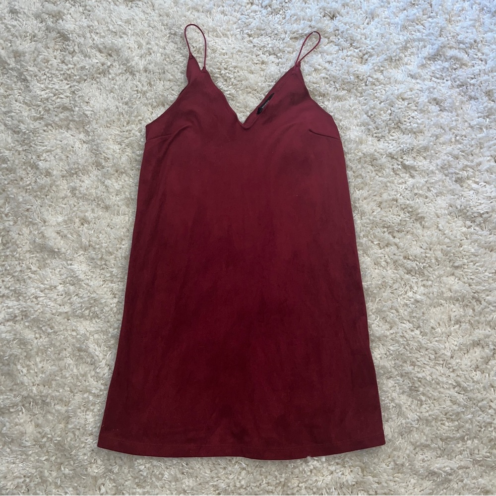 FOREVER 21 DARK RED FAUX SUEDE SLIP TANK TOP PARTY CASUAL NIGHT OUT CLUB DRESS